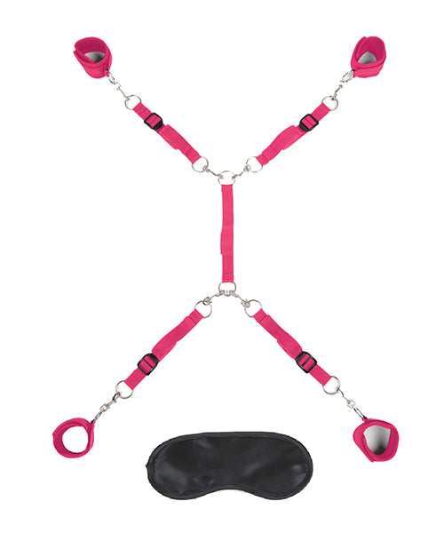 Lux Fetish Bed Spreader Restraint System (7 Piece Set) - Hot Pink