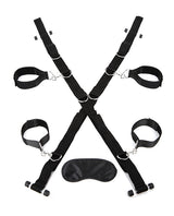 Lux Fetish Over The Door Cross with 4 Universal Soft Restraint Cuffs - Black