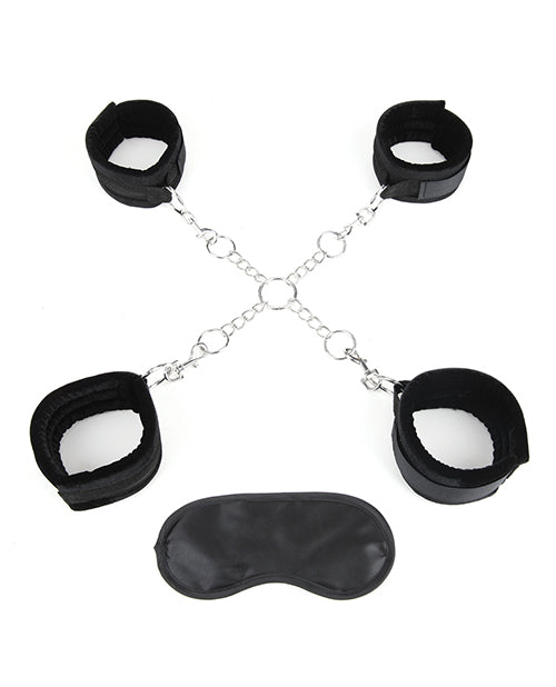 Lux Fetish Hog Tie with 4 Universal Soft Restraint Cuffs - Black