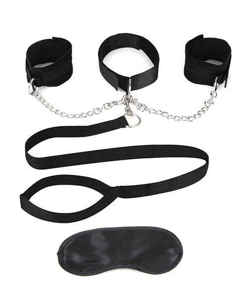 Lux Fetish Collar, Cuffs and Leash Set with Removable Cuffs and Leash - Black