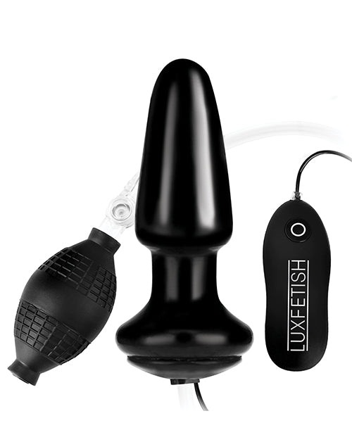 Lux Fetish Latex Inflatable Vibrating Butt Plug with Wired Remote Control 4in - Black