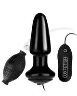 Lux Fetish Latex Inflatable Vibrating Butt Plug with Wired Remote Control 4in - Black