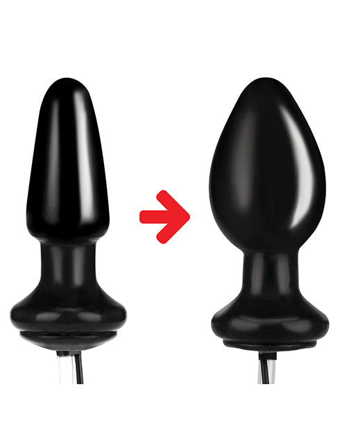 Lux Fetish Latex Inflatable Vibrating Butt Plug with Wired Remote Control 4in - Black
