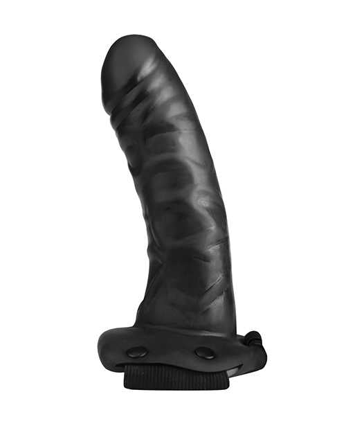 Lux Fetish Unisex Vibrating Hollow Strap-On Dildo with Wired Remote Control 9in - Black