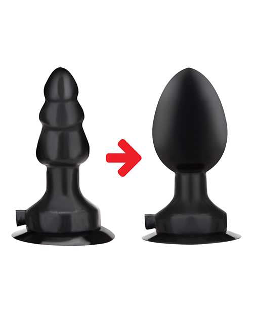 Lux Fetish Inflatable Vibrating Butt Plug with Suction Base and Remote Control 4in - Black
