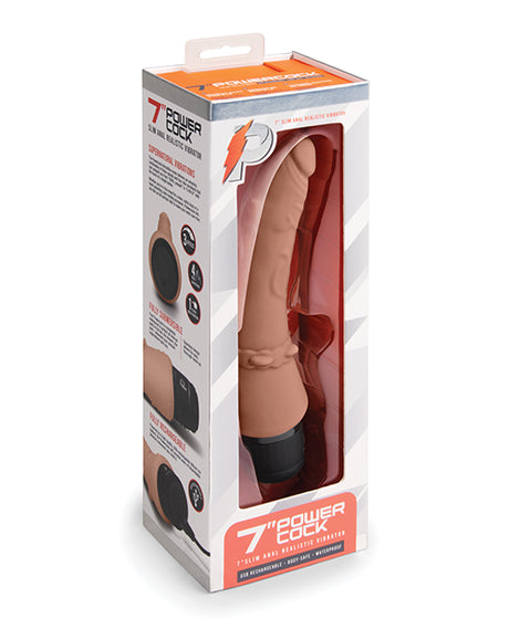 Powercocks 7" Slim Anal Realistic Vibrator - Mocha