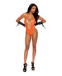 Leather Deep V Halter Teddy w/Chain Details - Orange O/S