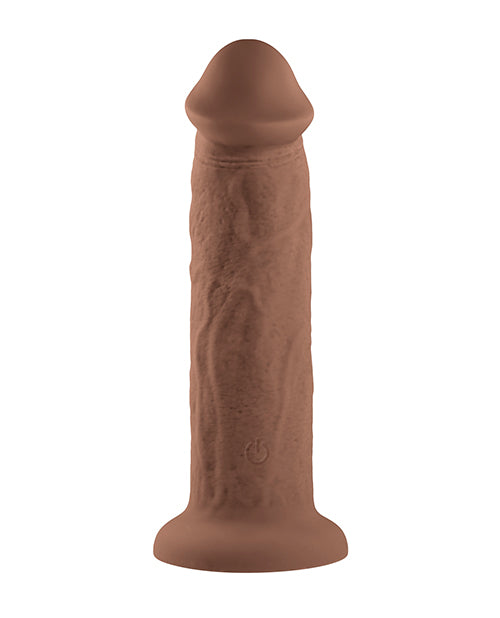 Girthy Vibrating Rechargeable Silicone Dildo 7in - Caramel