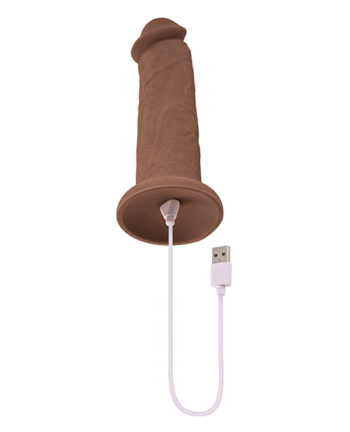 Girthy Vibrating Rechargeable Silicone Dildo 7in - Caramel