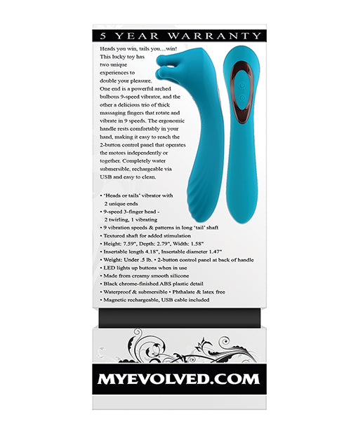 Heads or Tails Silicone Rechargeable Dual Vibrator - Teal