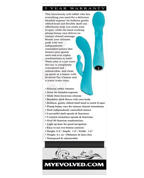 Aqua Bunny Rechargeable Silicone Rabbit Vibrator with 80 Functions - Aqua