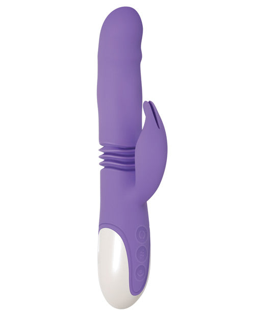 Thick and Thrust Bunny Rechargeable Silicone Rabbit Vibrator with Length Thrusting and Girth Expanding Action - Lavender