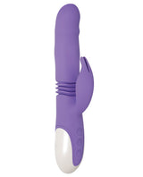 Thick and Thrust Bunny Rechargeable Silicone Rabbit Vibrator with Length Thrusting and Girth Expanding Action - Lavender