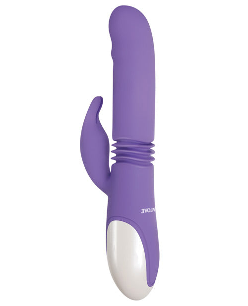 Thick and Thrust Bunny Rechargeable Silicone Rabbit Vibrator with Length Thrusting and Girth Expanding Action - Lavender