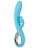 Triple Infinity Rechargeable Silicone Heated Dual Vibrator with Clitoral Suction Stimulator - Aqua