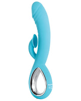 Triple Infinity Rechargeable Silicone Heated Dual Vibrator with Clitoral Suction Stimulator - Aqua