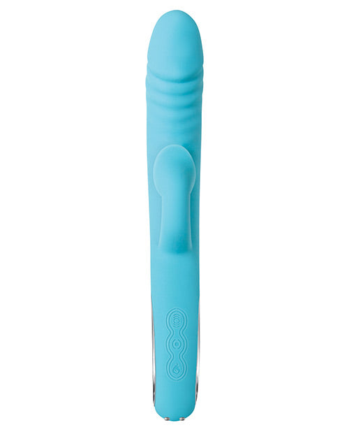 Triple Infinity Rechargeable Silicone Heated Dual Vibrator with Clitoral Suction Stimulator - Aqua