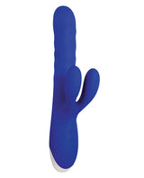 Grand Slam Thrusting and Twirling Rechargeable Silicone Vibrator with Clitoral Stimulator - Blue