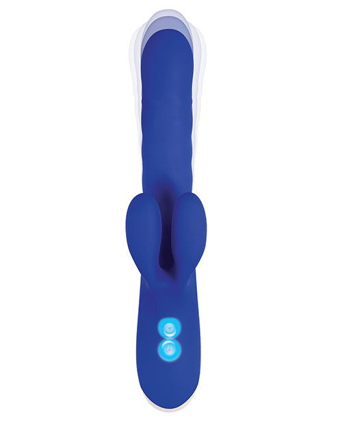 Grand Slam Thrusting and Twirling Rechargeable Silicone Vibrator with Clitoral Stimulator - Blue