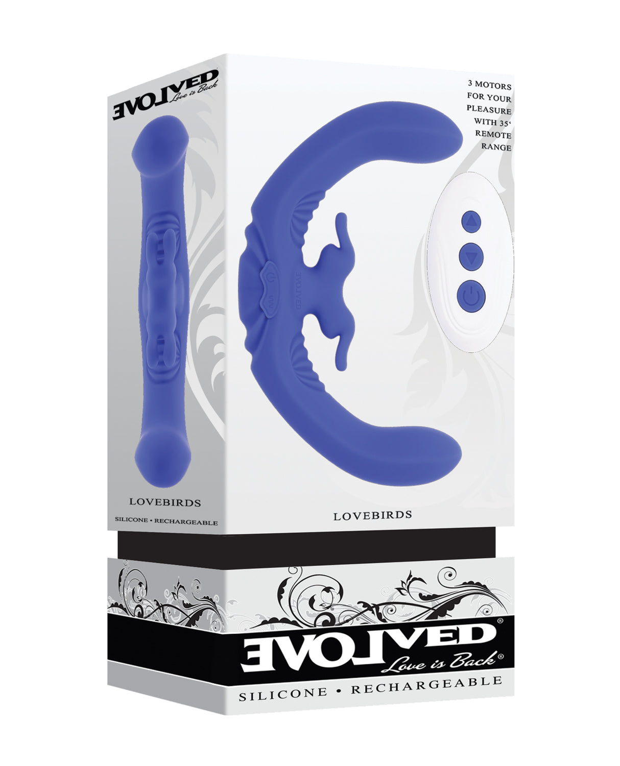 Evolved Lovebirds Curved Dual-Ended Rabbit Vibe w/Remote Control - Blue