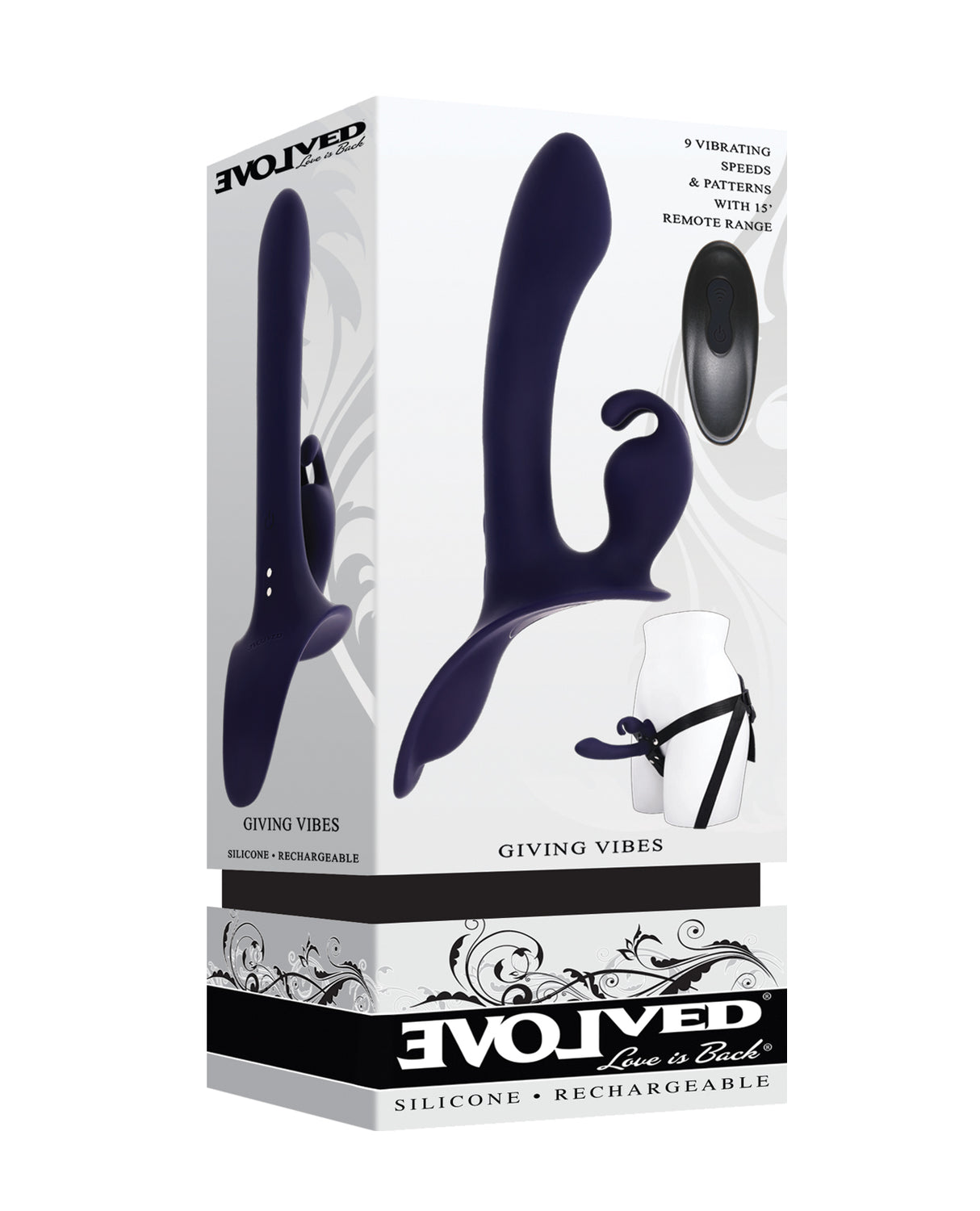 Evolved Giving Vibes Strap-On Bunny Eared Stimulator w/Remote Control - Purple