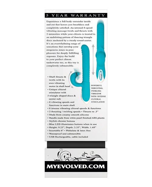 Show Stopper Rechargeable Silicone Dual Vibrator with Clitoral Stimulator - Teal