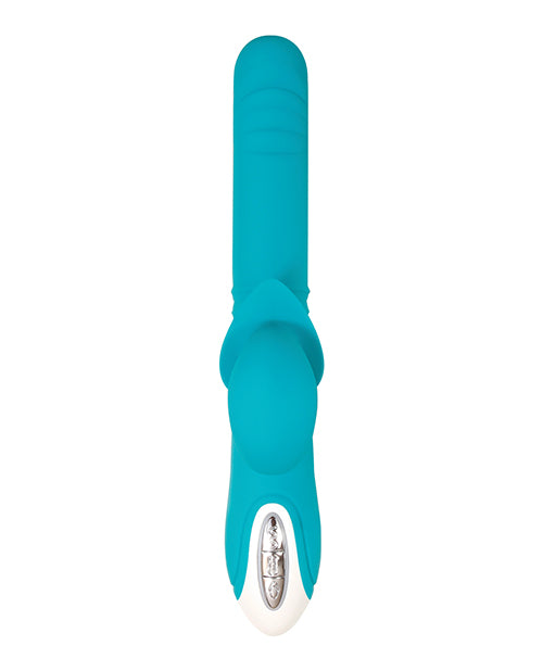 Show Stopper Rechargeable Silicone Dual Vibrator with Clitoral Stimulator - Teal