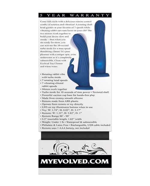 Rotating Silicone Rechargeable Rabbit with Remote Control - Blue