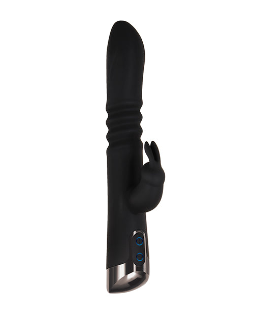 Rapid Rabbit Rechargeable Silicone Thrusting Rabbit Vibrator - Black