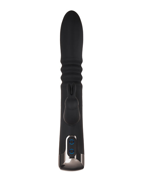 Rapid Rabbit Rechargeable Silicone Thrusting Rabbit Vibrator - Black