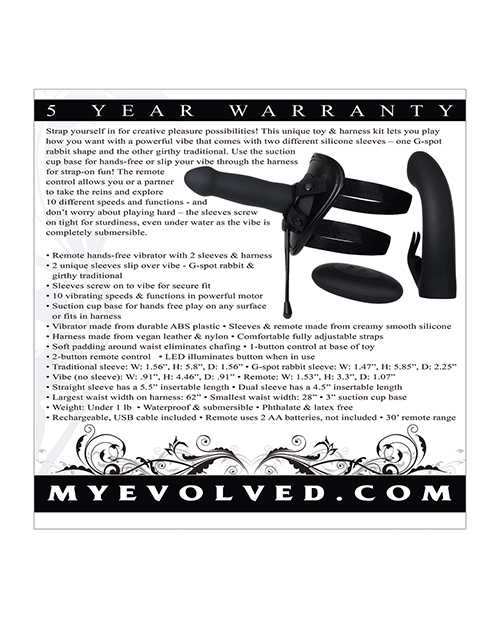 Heavenly Harness Kit Rechargeable Silicone Vibrator with Remote Control - Black