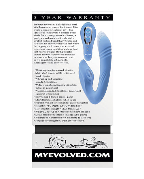 Tap and Thrust Rechargeable Silicone Vibrator with Clitoral Stimulation - Blue