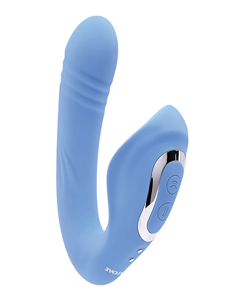 Tap and Thrust Rechargeable Silicone Vibrator with Clitoral Stimulation - Blue