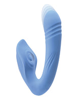 Tap and Thrust Rechargeable Silicone Vibrator with Clitoral Stimulation - Blue