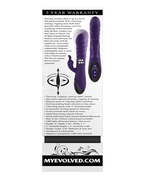 Rascally Rabbit Rechargeable Silicone Thrusting Rotating Vibrator - Purple