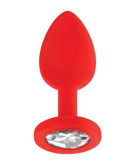 Luv Inc. Jeweled Silicone Butt Plug w/Three Stones - Small Red