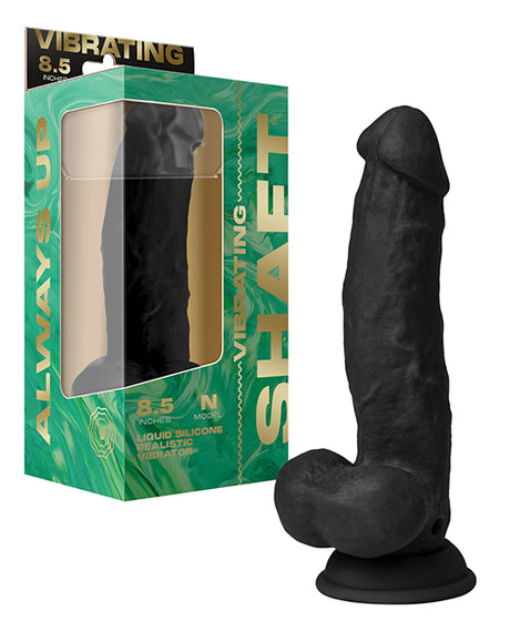 ["Shaft Flexskin Liquid Silicone 8.5\" Vibrating Side Curve Dong w/Balls - Black"]