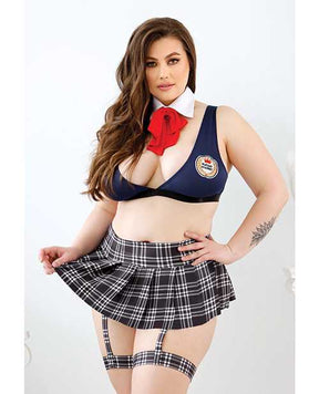 Play Learning Curves Bowtie, Top, Gartered Skirt, G-String Blue 3X/4X