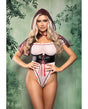 Dangerous Darling Sheer Mesh Ruffle Teddy w/Waist Cincher & Hooded Cape 3 pc Set - Black/White S/M