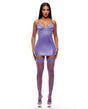 See It Through Guipure Lace Chemise w/Thong & Stockings - Purple LG