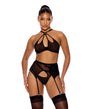 Feeling Butterflies Mesh Halterneck Bra w/Garter & Panty - Black LG