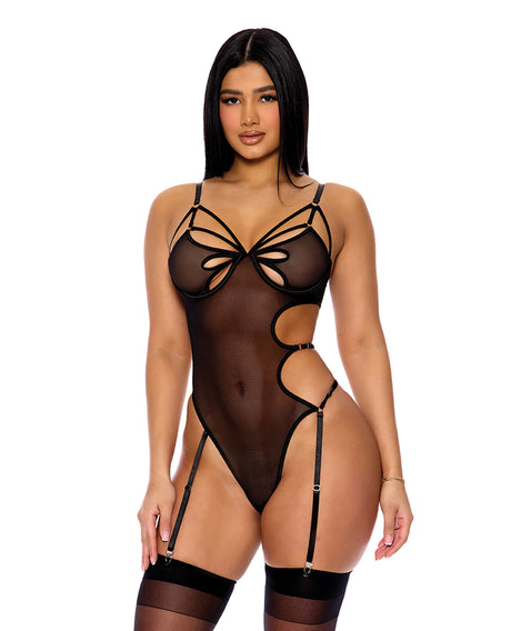 Feeling Butterflies Mesh Teddy w/Garters - Black XL