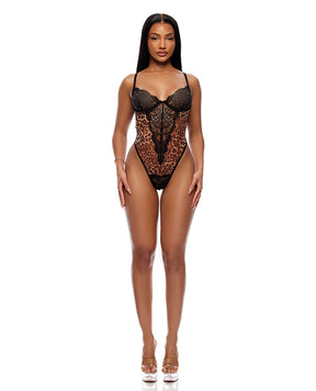 Animal Instincts Sheer Mesh and Lace Teddy - Animal MD