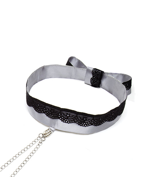 Fifty Shades of Grey Play Nice Satin and Lace Collar andamp; Nipple Clamps - Silver/Black