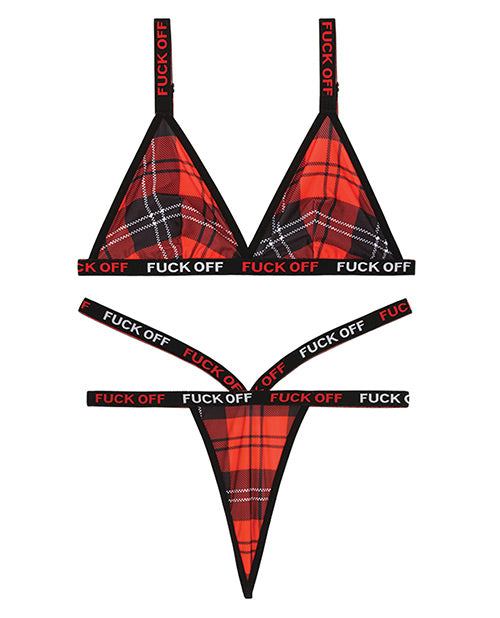 Vibes FUCK OFF Bralette & Thong Plaid L/XL