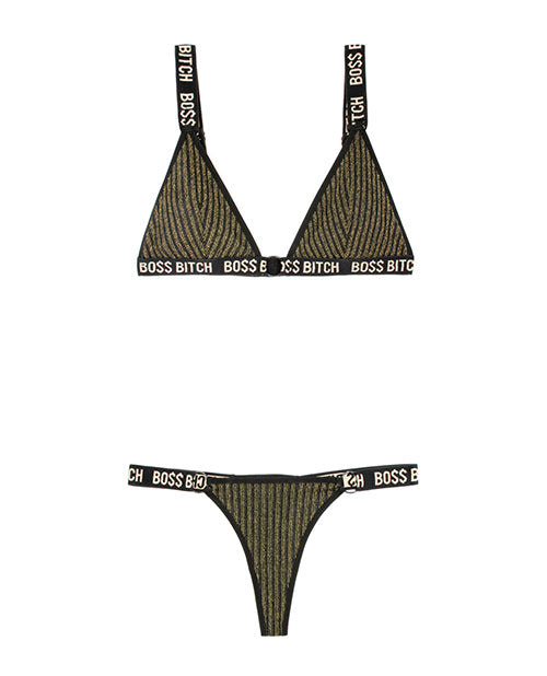 Vibes Boss Bitch Bralette & Thong Panty Black/Gold S/M
