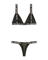 Vibes Boss Bitch Bralette & Thong Panty Black/Gold S/M