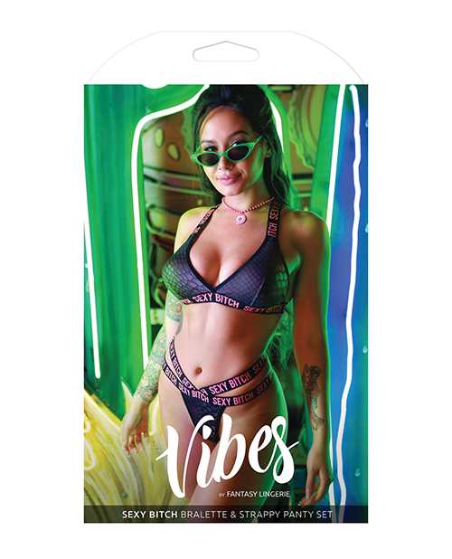 Vibes Sexy Bitch Bralette & Strappy Panty Black M/L