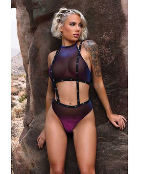 Vibes Stardust Halter Top & Suspender Bottoms Black S/M