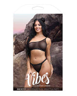 Vibes Bad Bitch One Shoulder Bling Bralette & Panty Black M/L